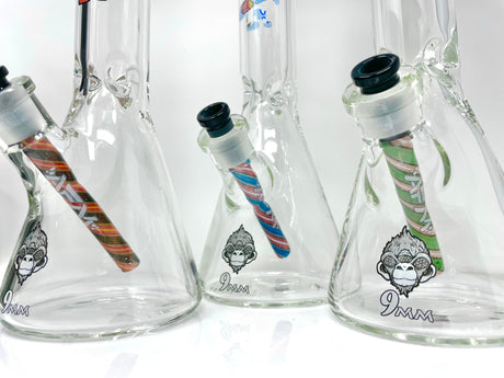 AFM The Peace From Space 9mm Beaker Bongs - Angled View of Three Designs