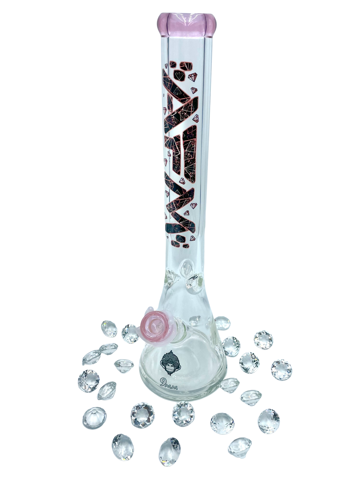 AFM The Pink Diamond Beaker Bong, 9mm thick glass, 18" tall, front view on white background