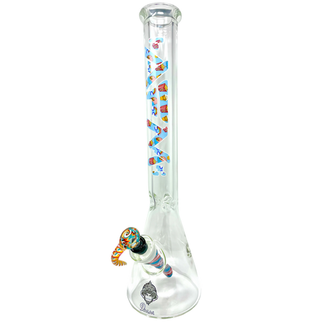 AFM The Popcorn & Rainbows 9mm Beaker Bong, 18" Borosilicate Glass, Front View with Colorful Design