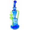 AFM The Poppy Recycler Dab Rig in Blue/Lime, 9" with Hole Diffuser Percolator, Front View