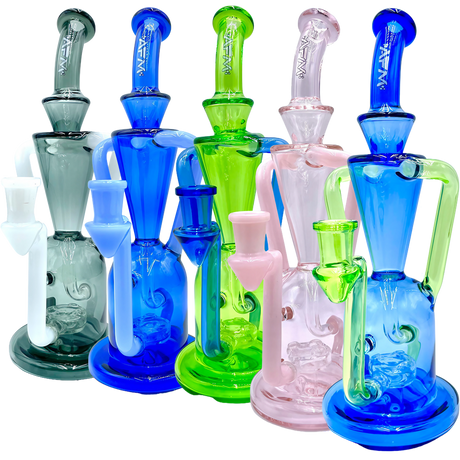 AFM The Poppy Recycler Dab Rigs in various colors with hole diffuser percolator, 9" tall
