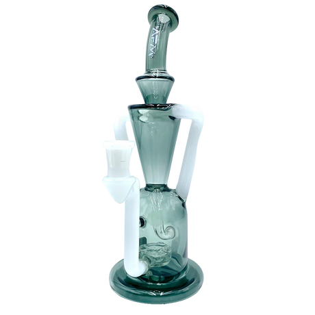AFM The Poppy Recycler Dab Rig in Smokey/White, 9" with Hole Diffuser Percolator, Front View