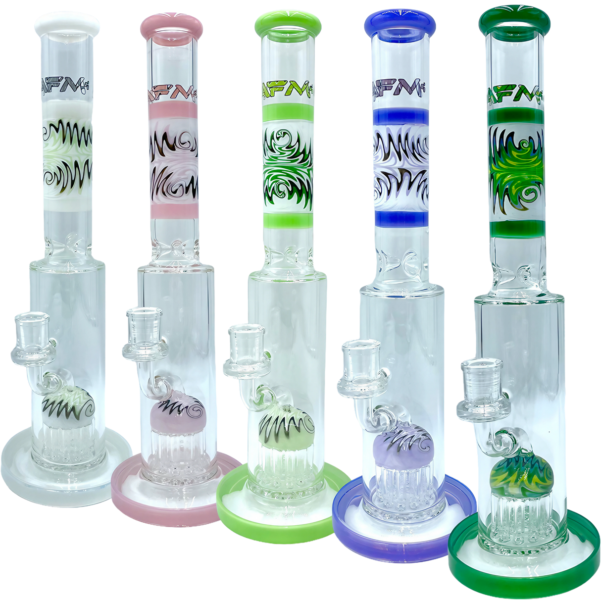 AFM The Reversal Arm Straight Bongs in various colors with percolator and 14" height