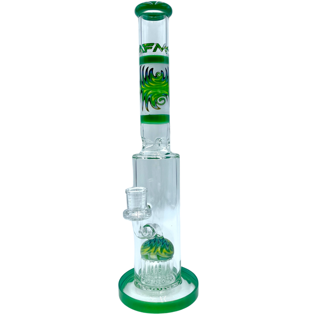 AFM The Reversal Arm Straight 14" bong in green with percolator, front view on white background