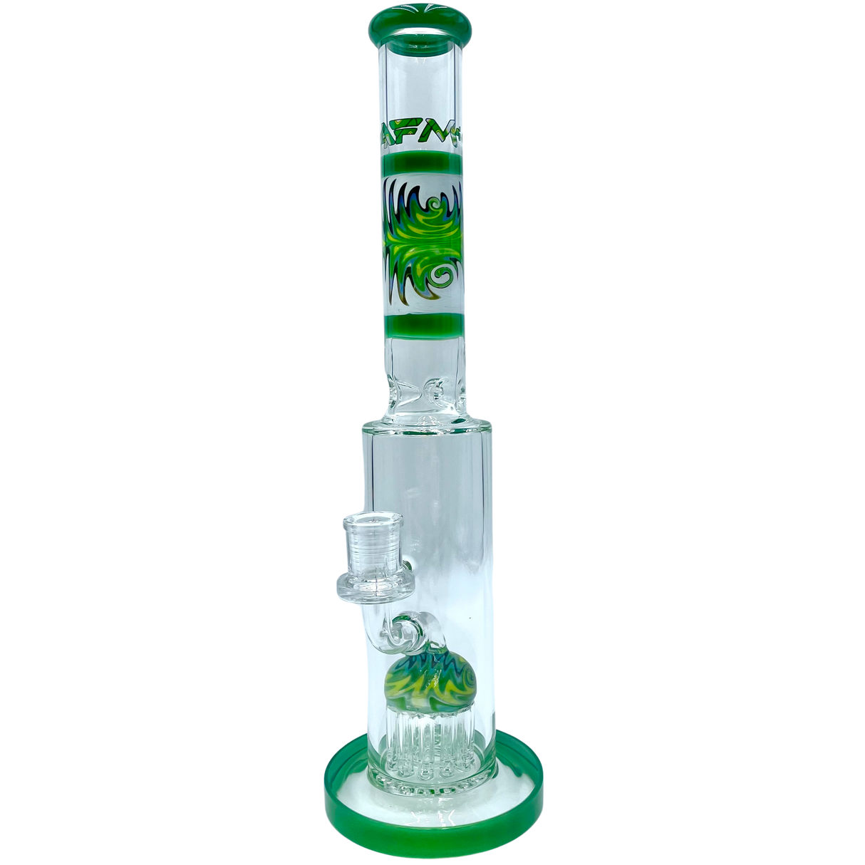 AFM The Reversal Arm Straight 14" bong in green with percolator, front view on white background