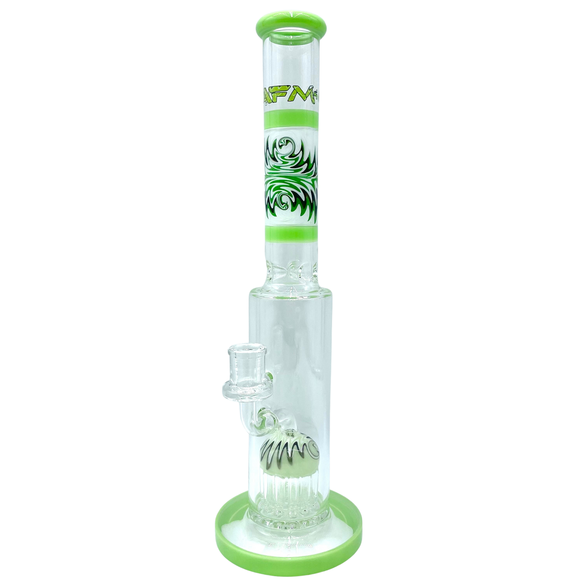 AFM The Reversal Arm Straight 14" Bong in Slime Green with Percolator, Front View