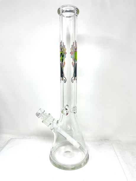 AFM The Skeletal 9mm Clear Beaker Bong, 18" Tall with Heavy Wall Glass, Front View on White Background