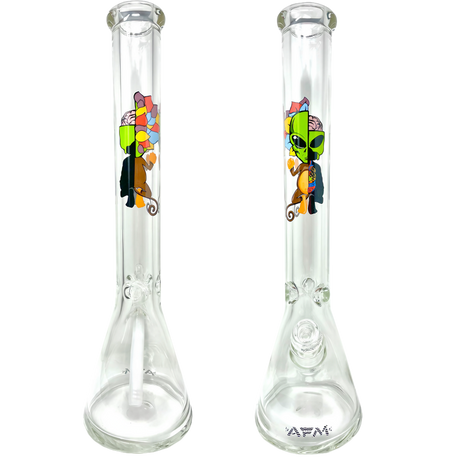 AFM The Skeletal 9mm Beaker Bongs - 18" Clear Borosilicate Glass with Colorful Artwork