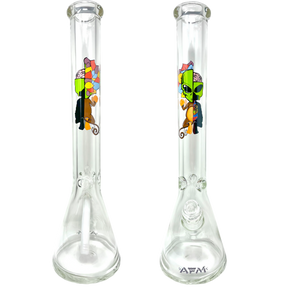 AFM The Skeletal 9mm Beaker Bongs - 18" Clear Borosilicate Glass with Colorful Artwork