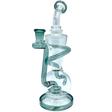 AFM The Swirly Wiry Recycler, 10.5" tall, with showerhead percolator for smooth dabs, front view on white