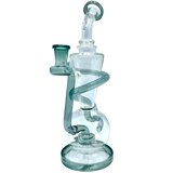 AFM The Swirly Wiry Recycler, 10.5" tall, with showerhead percolator for smooth dabs, front view on white