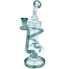 AFM The Swirly Wiry Recycler, 10.5" tall, with showerhead percolator for smooth dabs, front view on white