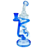 AFM The Swirly Wiry Recycler Dab Rig in Blue - 10.5" with Showerhead Percolator, Front View