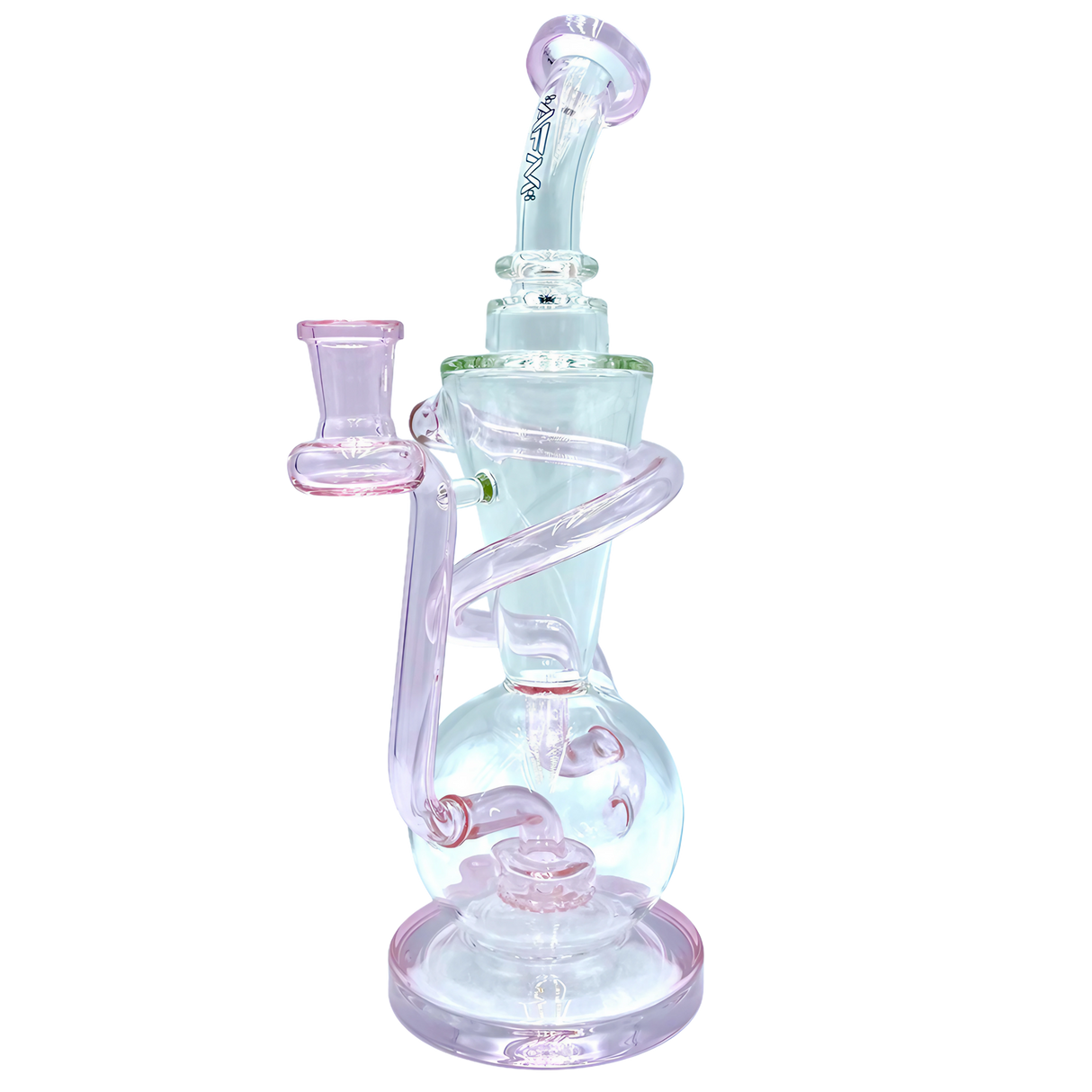 AFM The Swirly Wiry Recycler Dab Rig in Pink, 10.5" with Showerhead Percolator - Front View