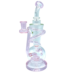 AFM The Swirly Wiry Recycler Dab Rig in Pink, 10.5" with Showerhead Percolator - Front View