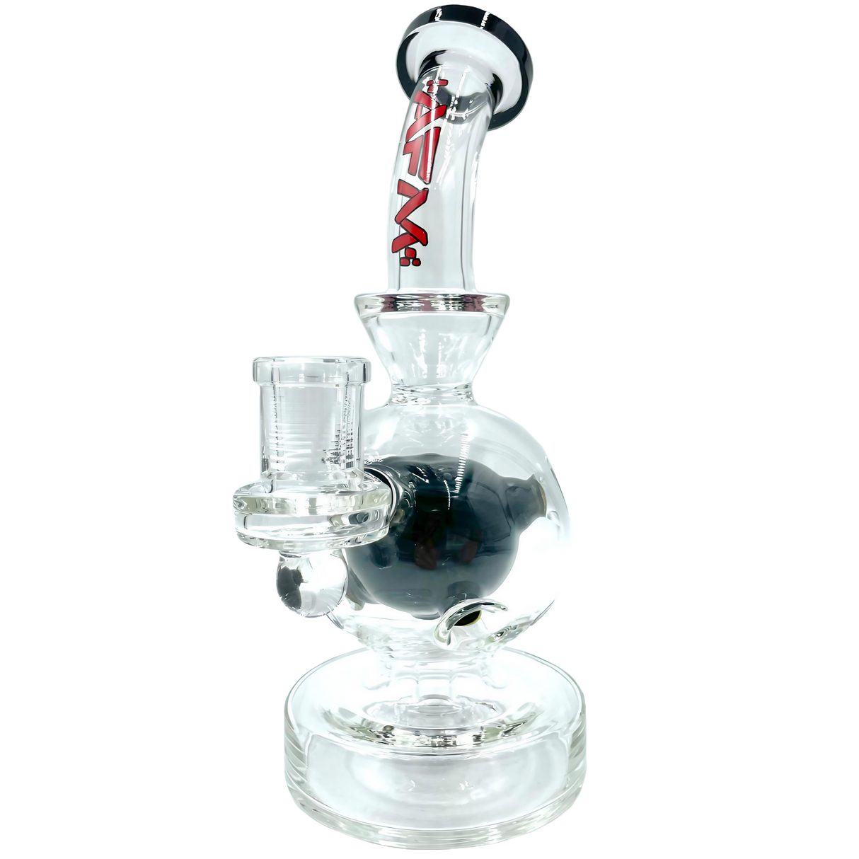 AFM The Swiss Ball Rig - 8" in Black - Front View, Borosilicate Glass Dab Rig with Bubble Design, USA Made