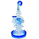 AFM The Swiss Shower-head Rig in Blue - 9" Glass Dab Rig with UFO Percolator, Front View