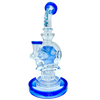 AFM The Swiss Shower-head Rig in Blue - 9" Glass Dab Rig with UFO Percolator, Front View