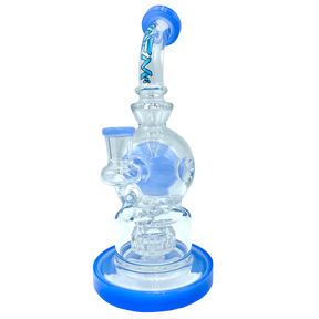 AFM The Swiss Shower-head Rig - 9" in Jade Blue with Glass on Glass Joint and UFO Percolator - Front View