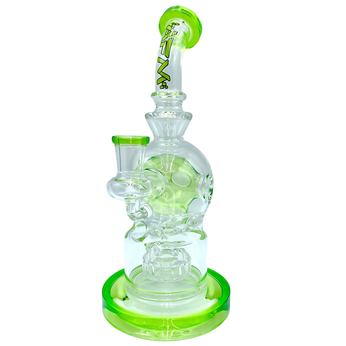 AFM The Swiss Showerhead Rig in Lime - 9" Glass Dab Rig with UFO Percolator, Front View