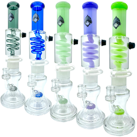AFM Tree Perc Head Freezable Coil Bongs in various colors, 14" tall with clear straight design
