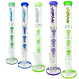 AFM Triple Ripper 21" clear glass bongs with colorful percolators, front view on white background