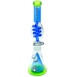 AFM Ufo Pyramid Freezable Coil Bong 16" in Blue/Lime, Beaker Design, Borosilicate Glass