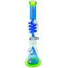AFM Ufo Pyramid Freezable Coil Bong 16" in Blue/Lime, Beaker Design, Borosilicate Glass