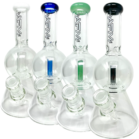 AFM Ufo Beaker Bongs with Showerhead Percolators in various colors, 12" height, front view