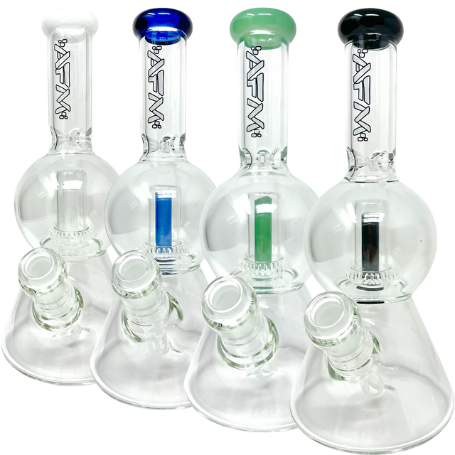 AFM Ufo Beaker Bongs with Showerhead Percolators in various colors, 12" height, front view