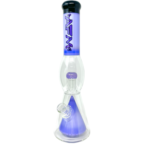 AFM Glass Beaker Bong with 8 Arm Tree Perc, 16" Tall, Borosilicate Glass, Front View on White Background