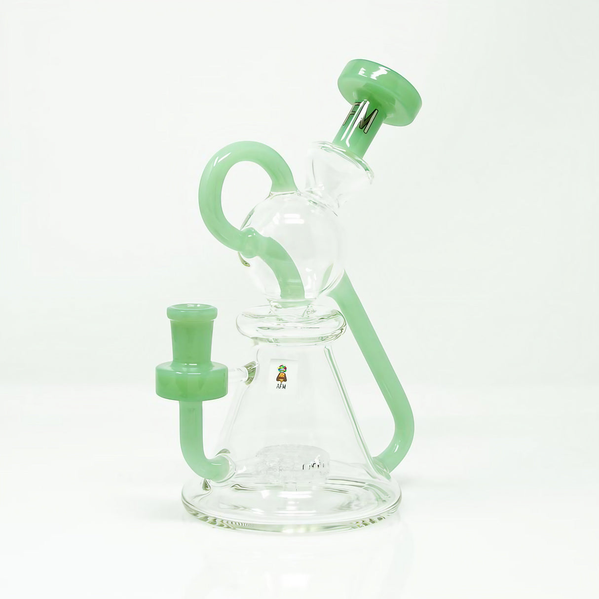 AFM 8" Unicorn Recycler Dab Rig with Green Accents and Slit-Diffuser, Front View