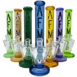 AFM Upsidedown Beaker Bongs in various colors, 14" tall, made of 9mm thick borosilicate glass, front view