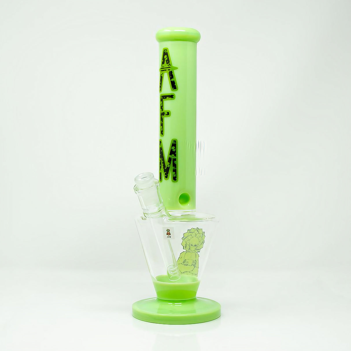 AFM Upsidedown Beaker Bong 14'' in Slime Green, Front View, Heavy Wall Borosilicate Glass