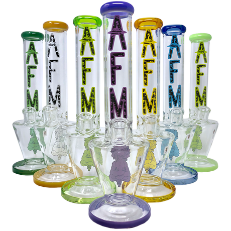 AFM Upsidedown Beaker Bongs with Color Lip, 18" Tall, Borosilicate Glass, Front View