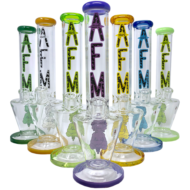 AFM Upsidedown Beaker Bongs with Color Lip, 18" Tall, Borosilicate Glass, Front View