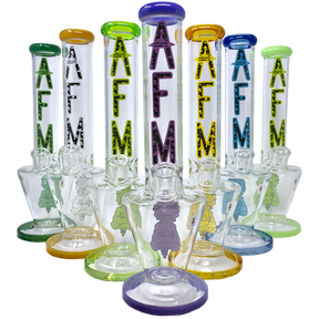 AFM Upsidedown Beaker Bongs with Color Lip, 18" Tall, Borosilicate Glass, Front View