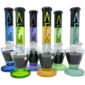 AFM Upsidedown Beaker Zebra Bongs in various colors, 18" tall, for dry herbs, front view