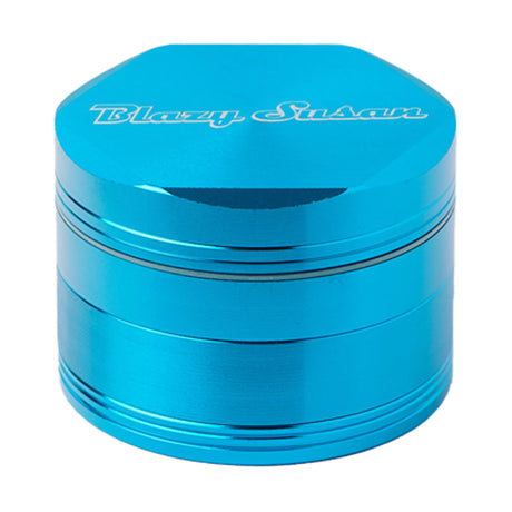 Blazy Susan Blue 2.5" Aluminum 4-Piece Herb Grinder with 3 Chambers, Front View