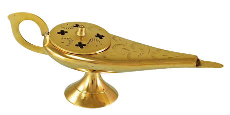 Aladdin's Magic Lamp Brass Incense Burner - Side View on White Background