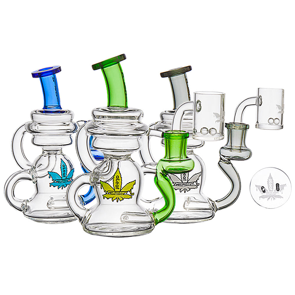 aLeaf Recycler Rig Spinner Kits in assorted colors with banger hanger design, 90-degree joint, and accessories