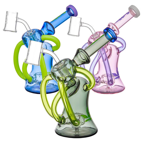 aLeaf Venus Quad Recycler Dab Rigs in assorted colors with showerhead percolator, 9-inch height
