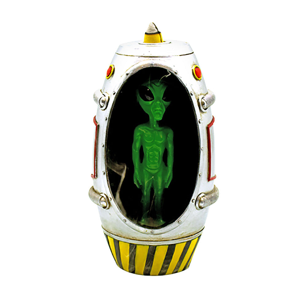 Alien Escape Pod Backflow Incense Burner with LED light, medium size, front view