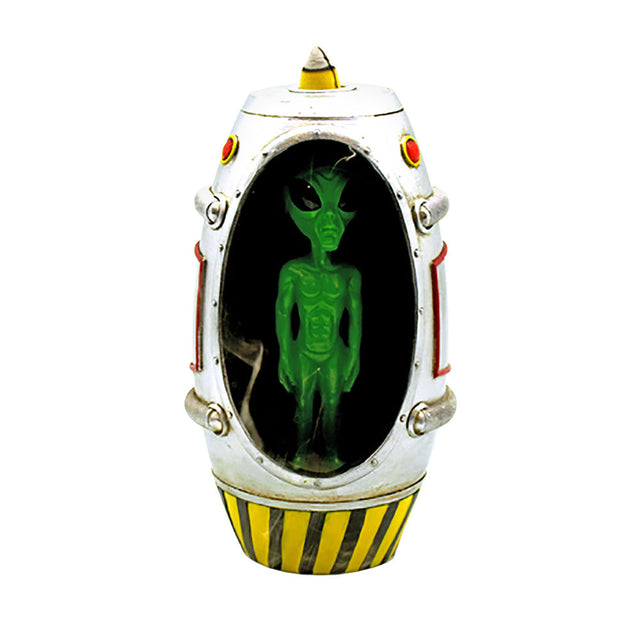 Alien Escape Pod Backflow Incense Burner with LED light, medium size, front view
