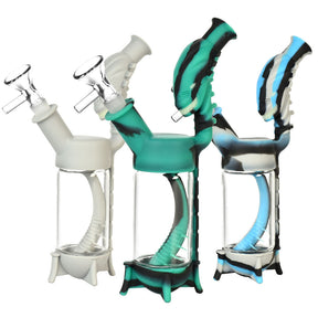 Alien Spine Silicone Glass Water Pipes in assorted colors with percolator, 8" height