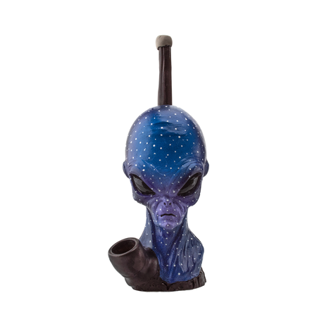 Medusa Customs Alien Head Carved Pipe - Front View with Intricate Details