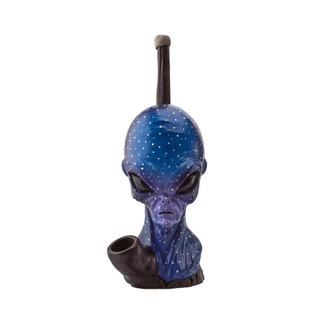 Medusa Customs Alien-Galaxy Hand Carved Pipe, Front View with Intricate Details