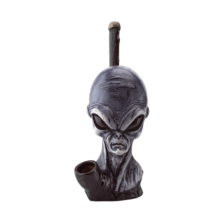 Medusa Customs Alien Gray Hand Carved Pipe, Intricate Design, Front View