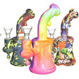 Assorted 6.5" Allover Graphic Silicone Water Pipes with 14mm Female Joint, perfect for dry herbs