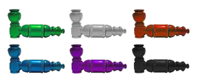 Assorted USA-made small aluminum pipes with lids for dry herbs, closable design, side view